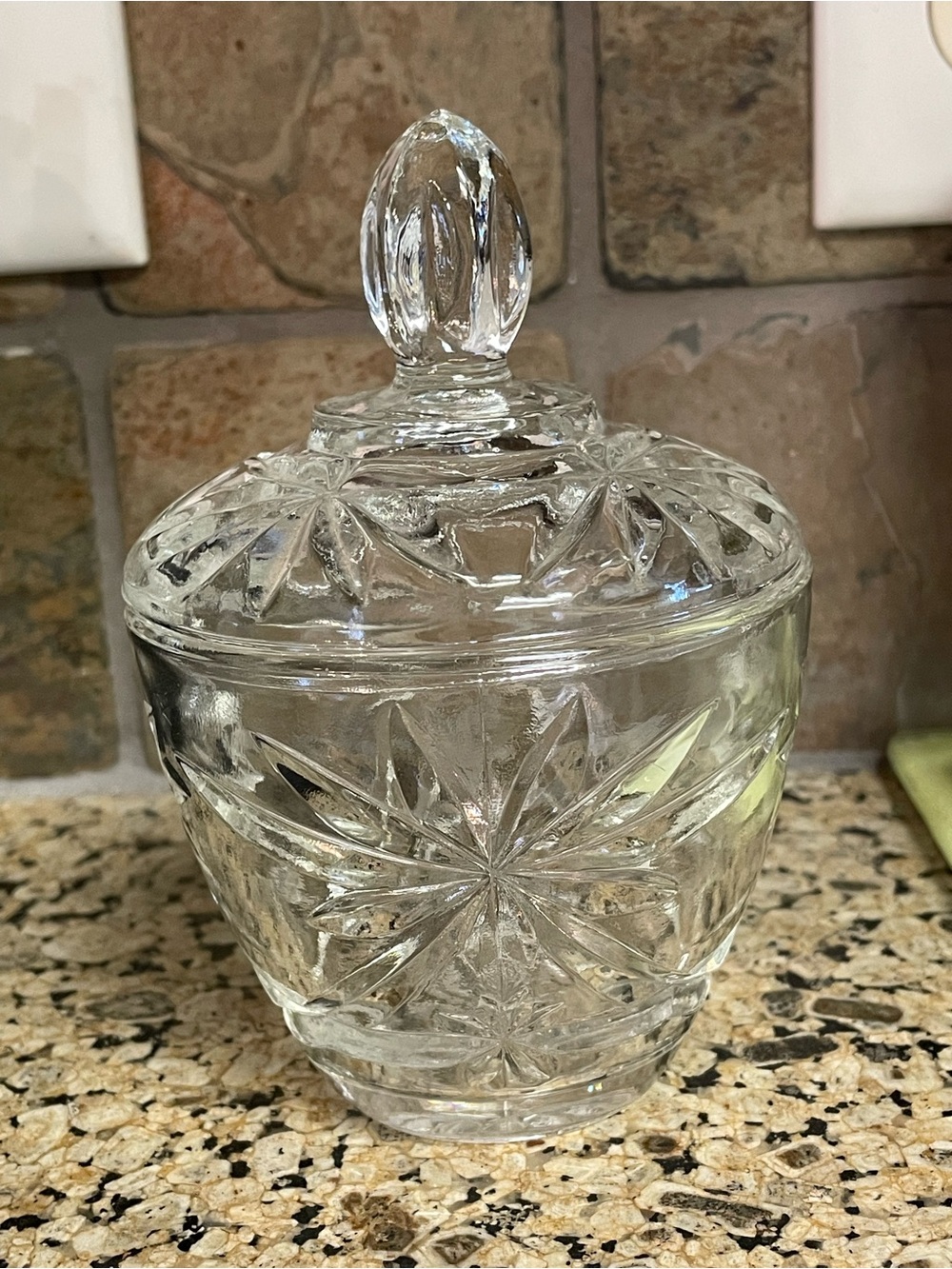 Anchor Hocking American Presscut Glass Sugar Bowl & Lid Starburst